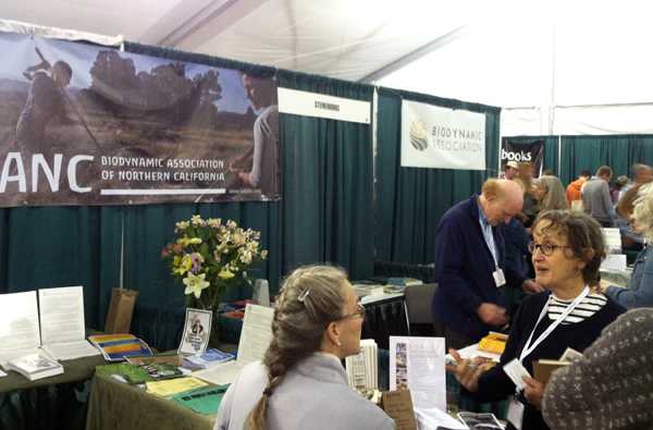 Biodynamic representation in the main conference exhibit tent: BDANC, Demeter USA, SteinerBooks, JPI, and the Biodynamic Association